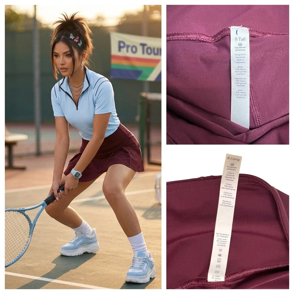 Lululemon Pace Rival Skirt Tall Burgundy Maroon Tennis Skort Sz 8 Preppy Sporty